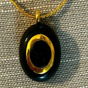 Vintage Trifari Black Enamel Necklace • Gold Tone Modernist Statement • Signed